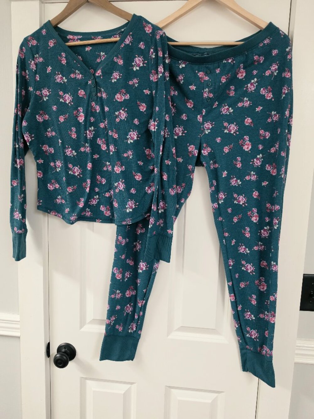 Women's Waffle-knit fabric & floral pattern PAJAMA SET